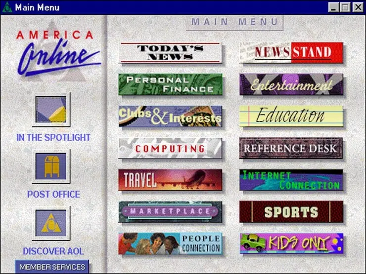 America Online Menu
